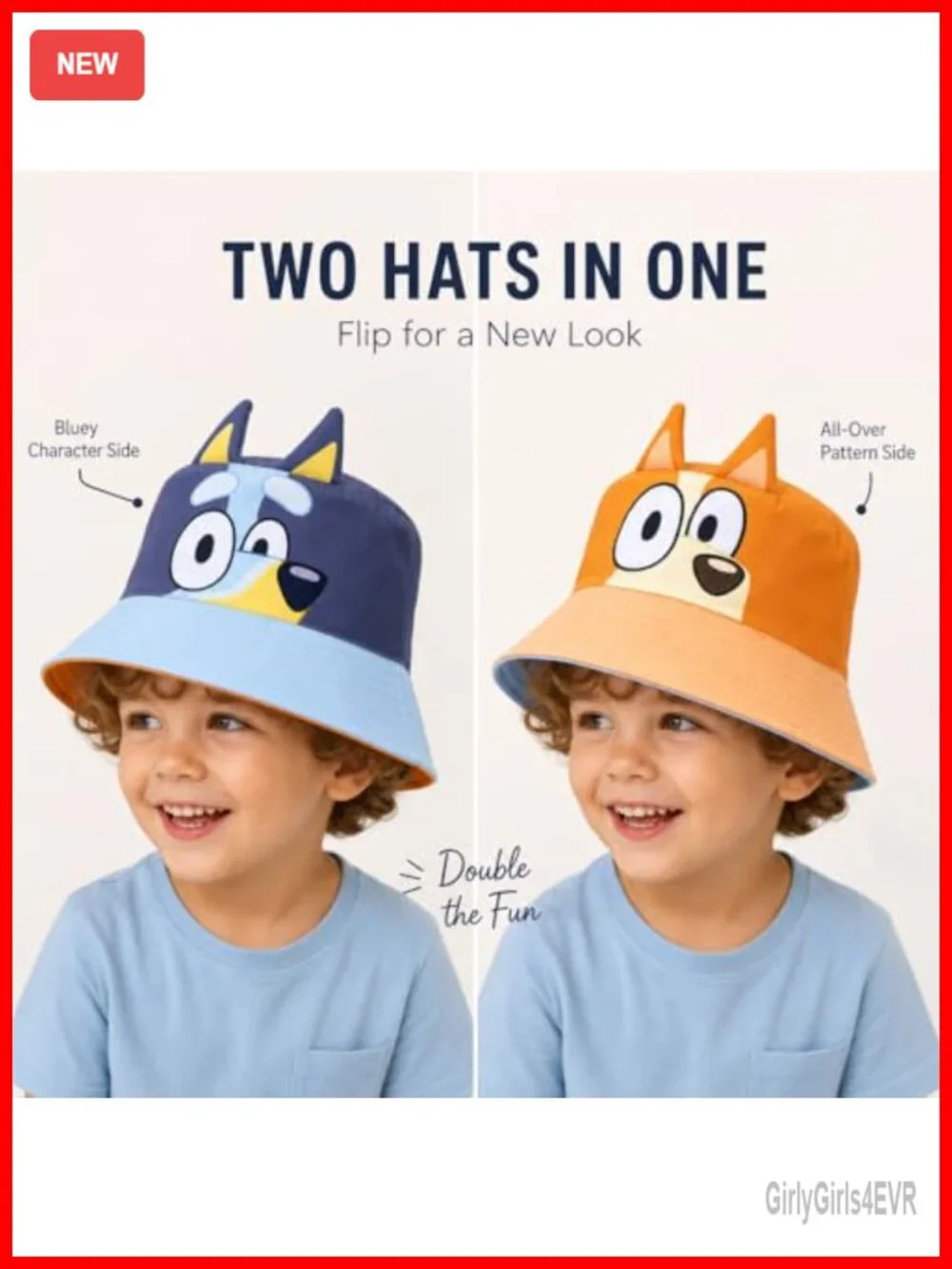 Kids Reversible Bluey Bucket Hat - Sun Protection - Breathable Twill
